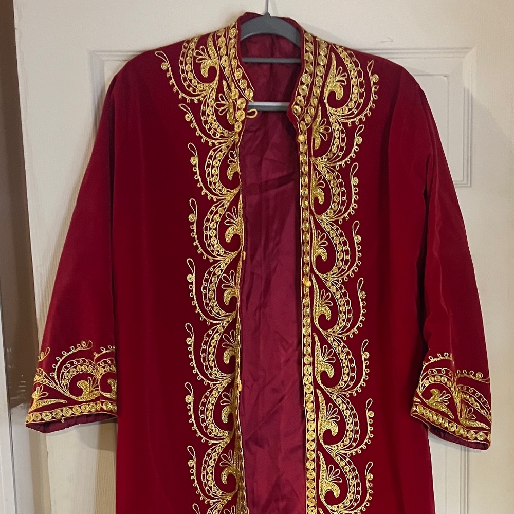 Vintage Red & Gold Embroidered Kafan Robe- Moroccan/Turkish Style-Festival Coat